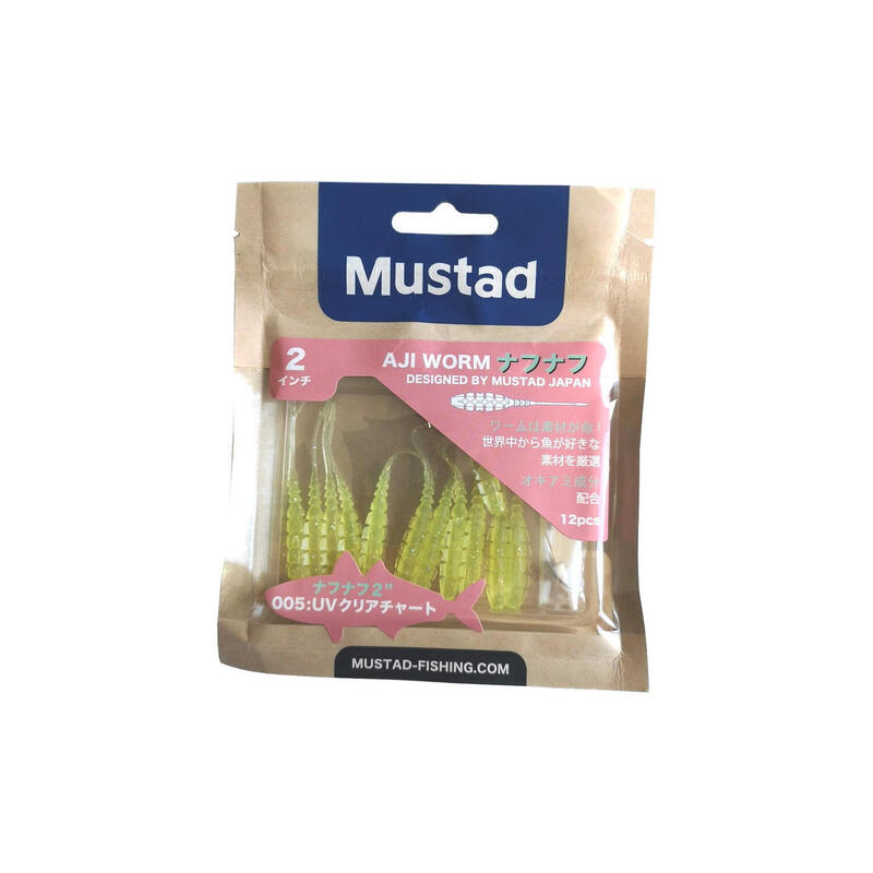 GRUB MUSTAD AJI MICRO NAF 5 CM UV CLEAR CHARTREUSE, 10 BUC / PLIC