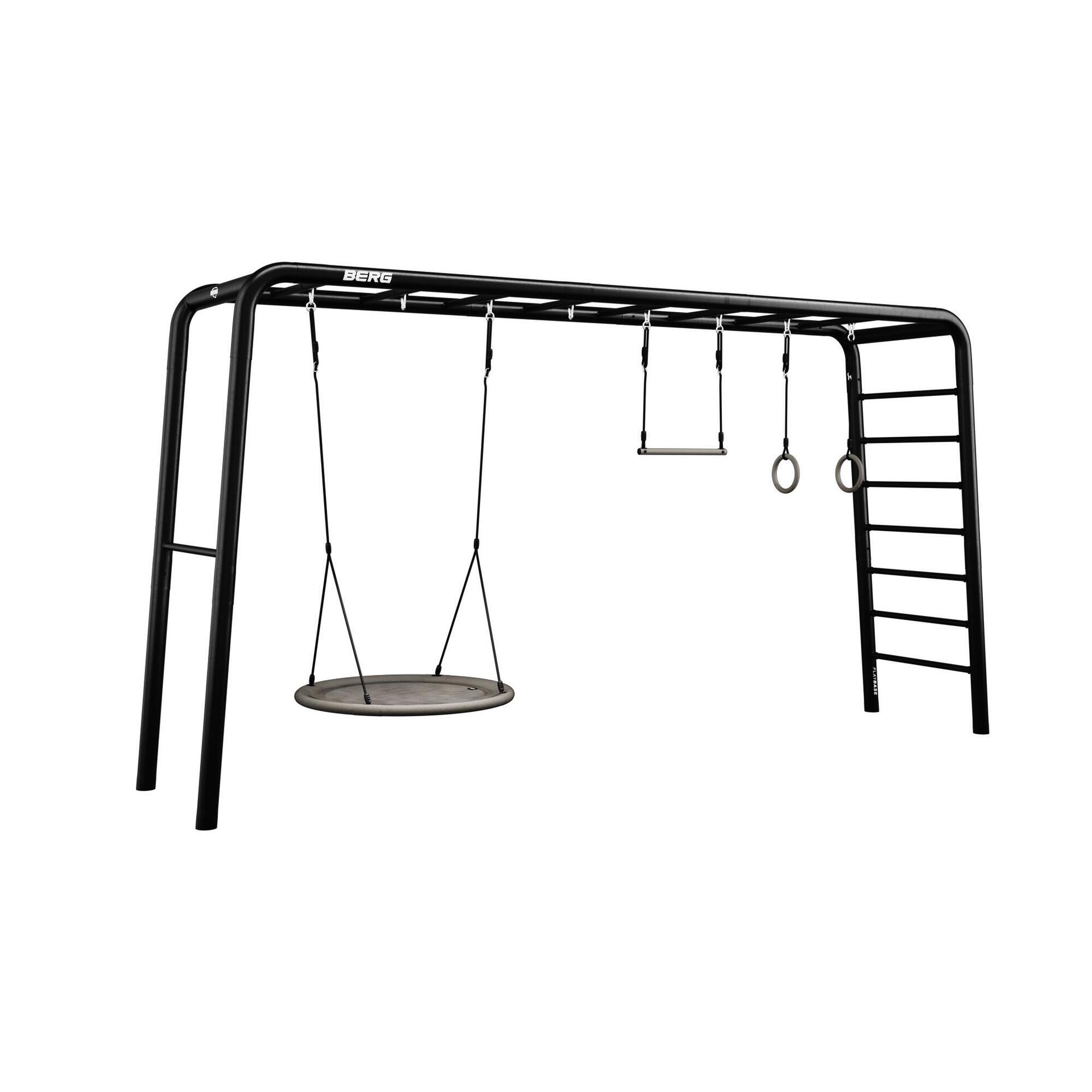 Berg - Playbase Extra Large + Family Set, Avec Balançoire Nid, Trapèze & Anneaux - Aire De Jeu - Noir - Decathlon