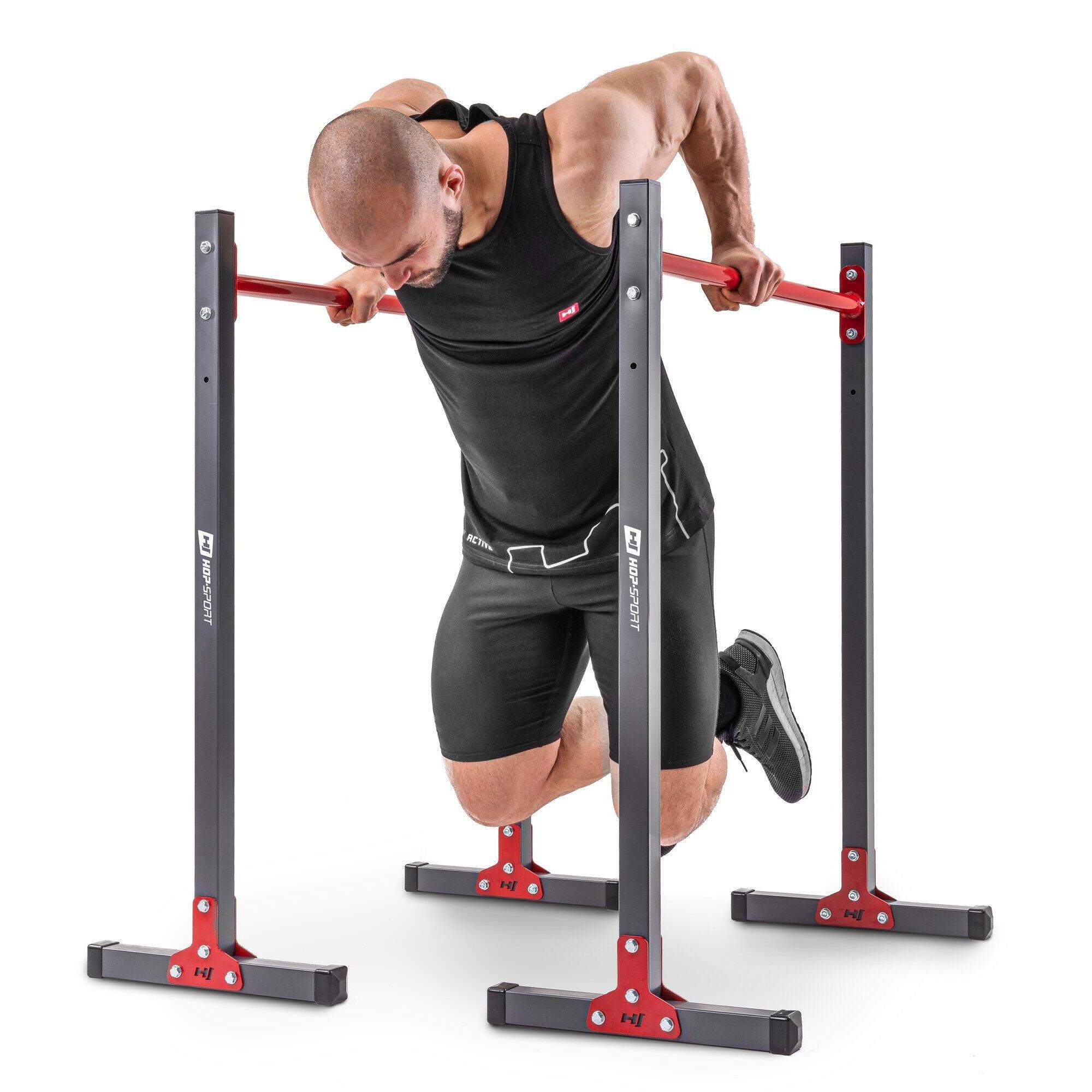 Hop-sport - Barres Parallèles Stationnaires Réglables Avec Gants Hop-sport Hs-1011k - Barre À Dips - Noir|rouge - 104 Cm - Decathlon