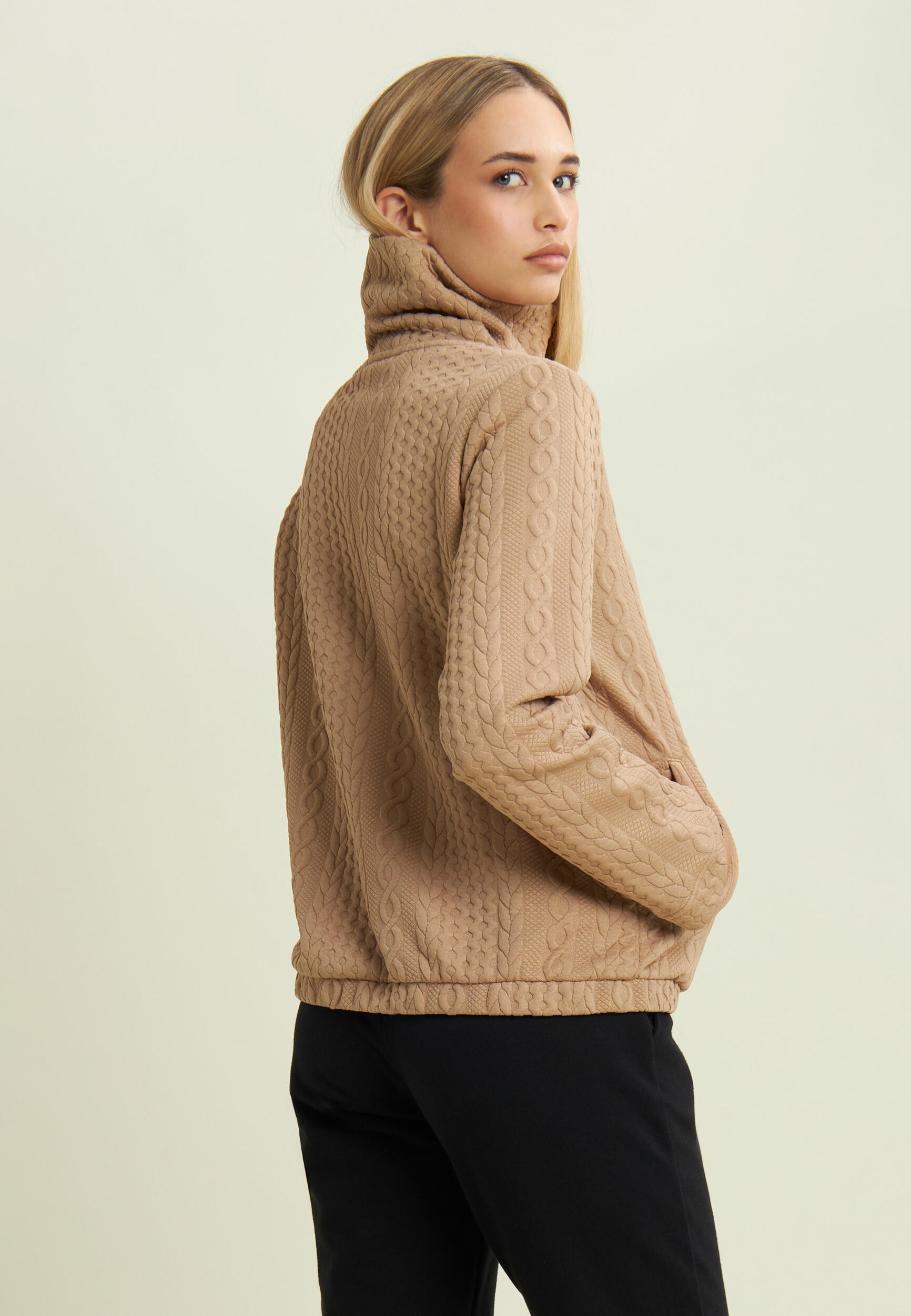 Felpa full-zip in tessuto tecnico doppio a trecce 3/5