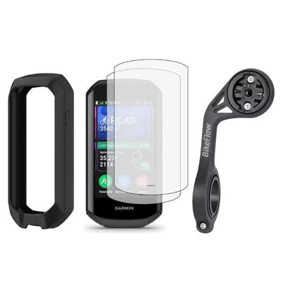 3-in-1 pakket garmin edge 1050: siliconen hoes. 2 hydrogel folies. xl houder