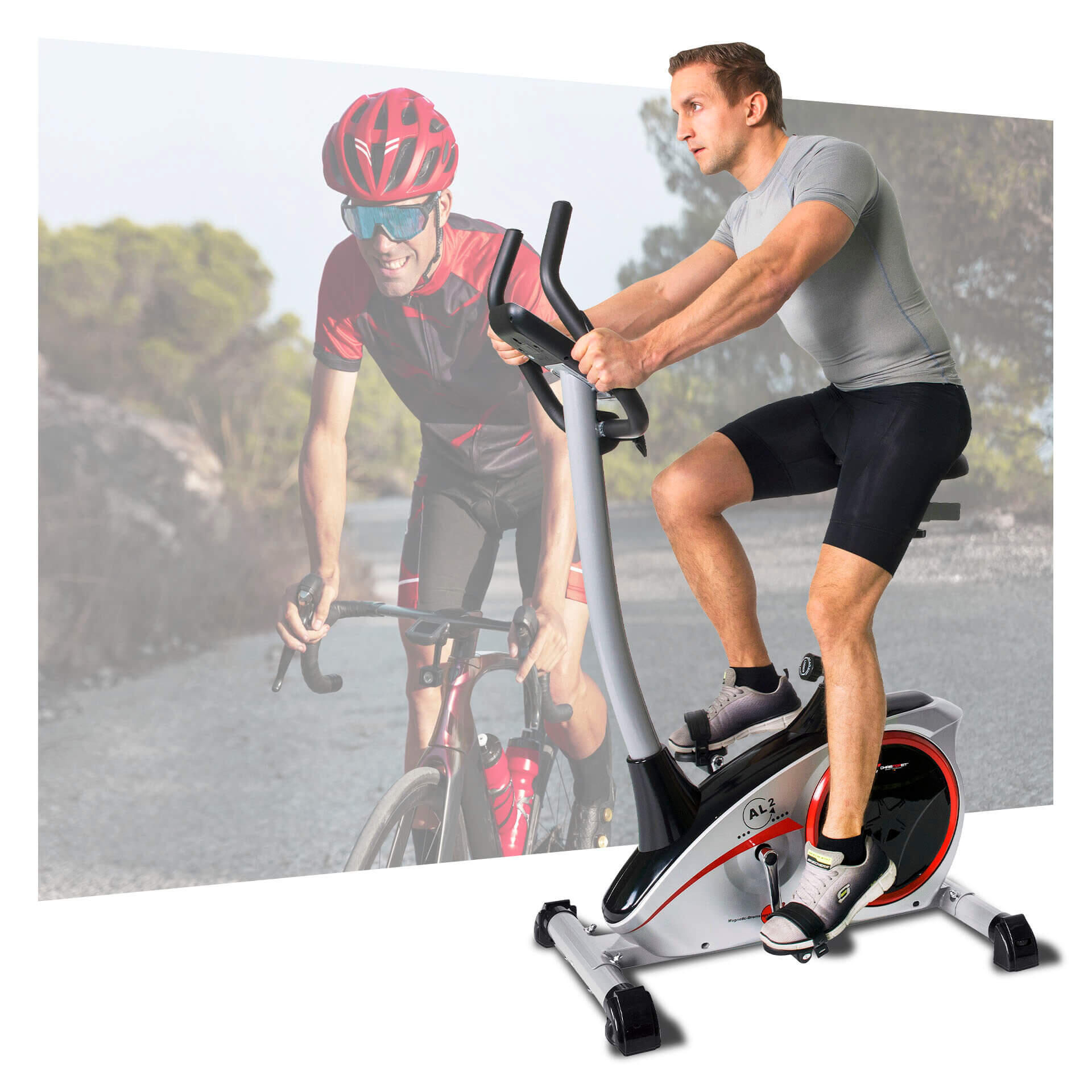 Vélo d'appartement - 9kg frein magnétique - 150kg - tapis inclus - AL 2 - argent 2/7
