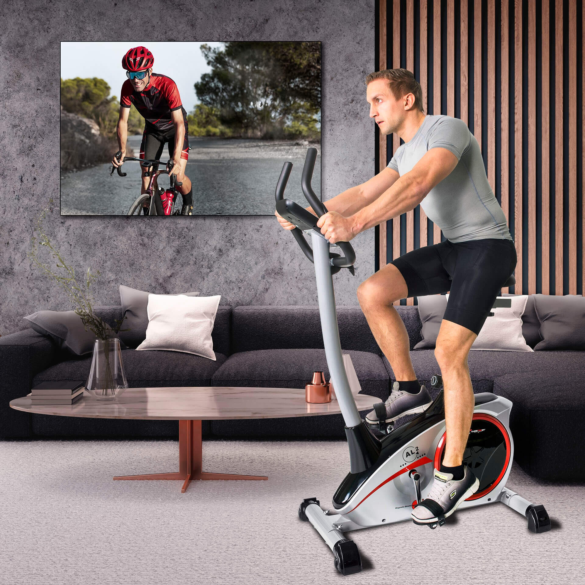 Vélo d'appartement - 9kg frein magnétique - 150kg - tapis inclus - AL 2 - argent 7/7
