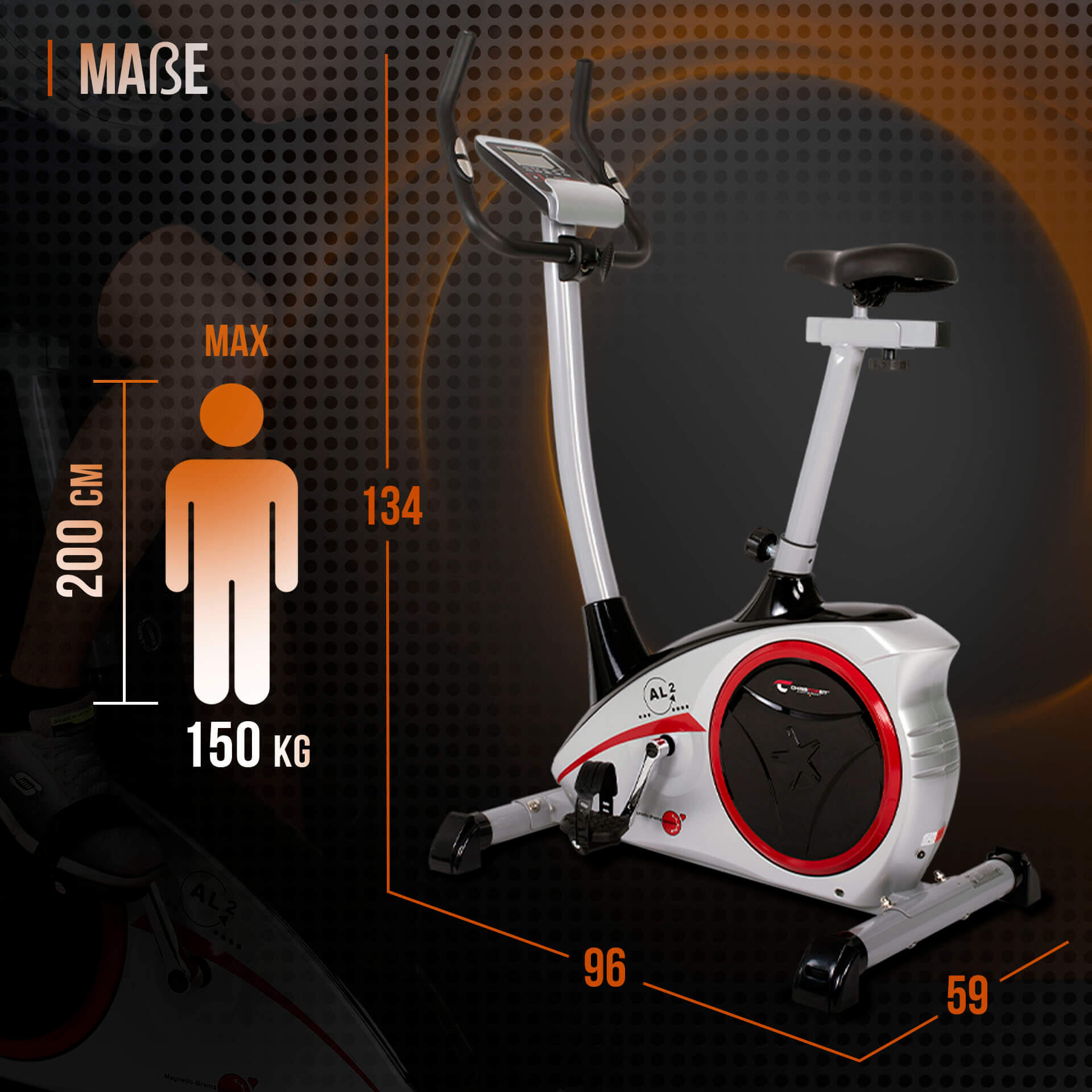 Vélo d'appartement - 9kg frein magnétique - 150kg - tapis inclus - AL 2 - argent 6/7