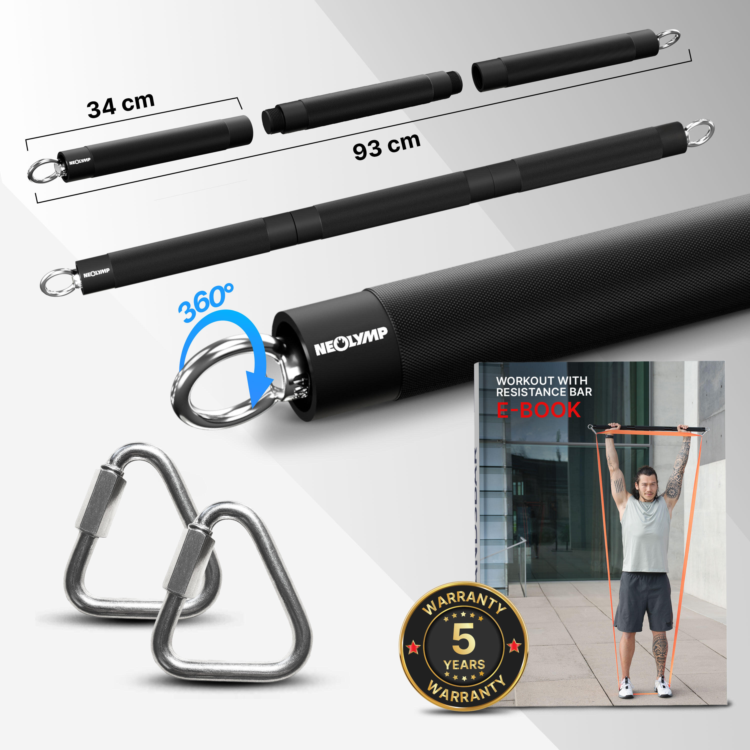 Premium Widerstandsbänder Fitnessstange - 150 KG Widerstand - Pilates Bar 2/7