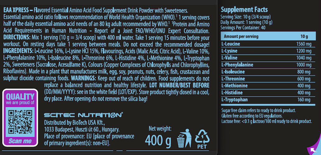 Acides aminés essentiels - EAA Xpress - Kiwi Citron Vert 400g 3/5