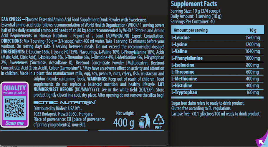 Acides aminés essentiels - EAA Xpress - Pastèque Fraise 400g 3/5