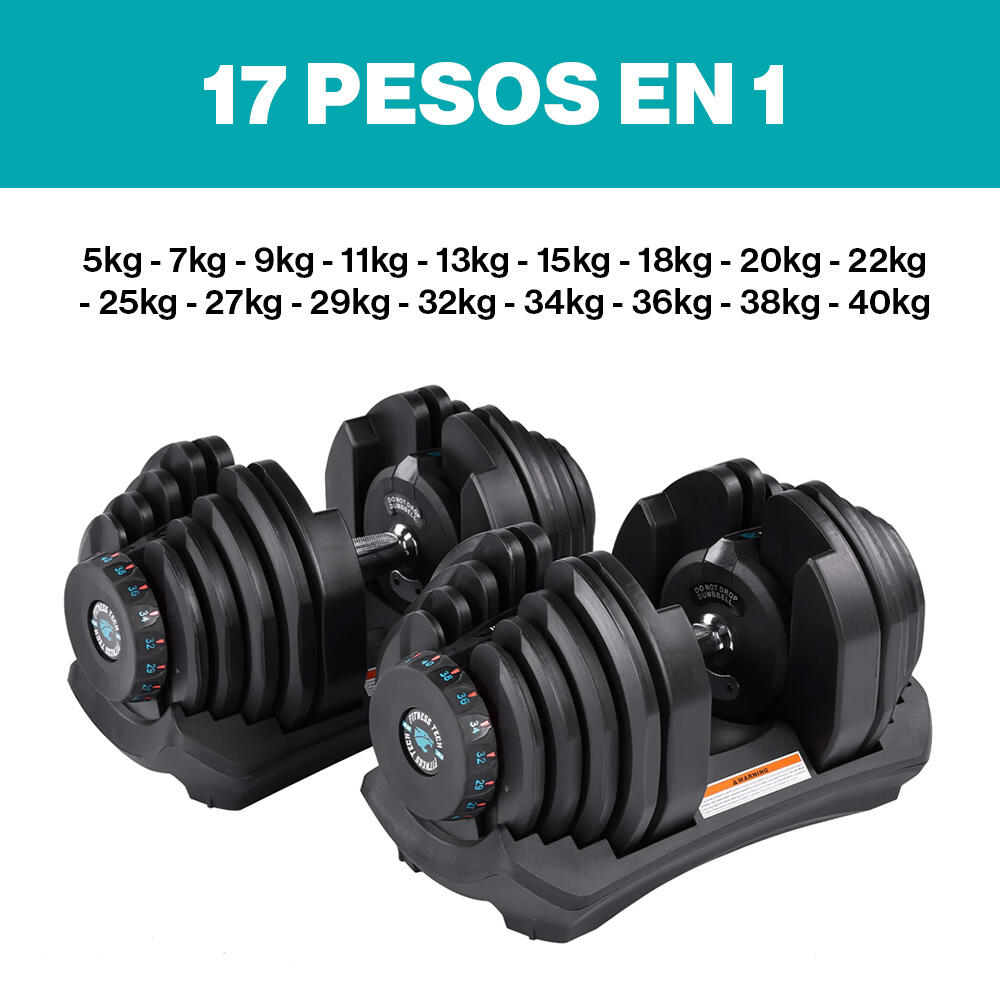 Lot de 2 Haltères Réglables de 5 à 40kg Fitness Tech 2/7