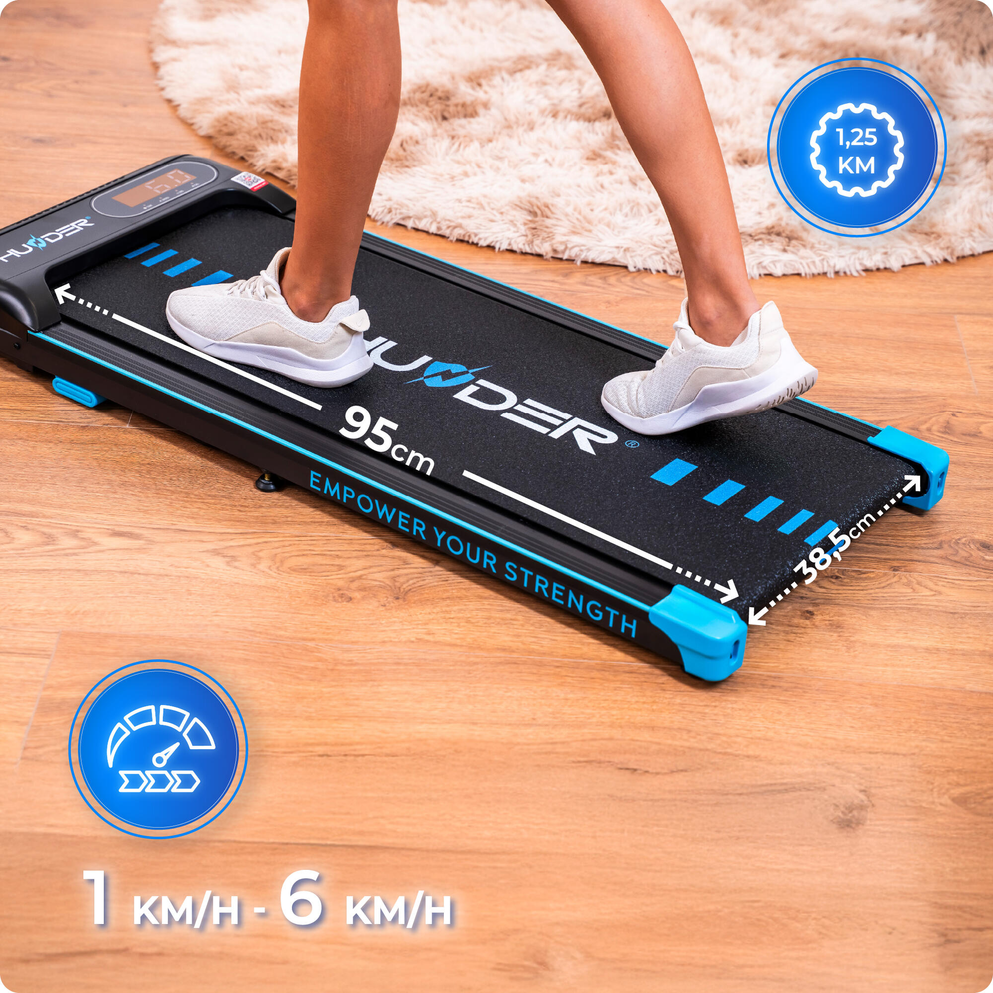 Tapis de course Thunder KINDI-BLACK 108x46cm 6km/h FitShow LED Bluetooth 3/7
