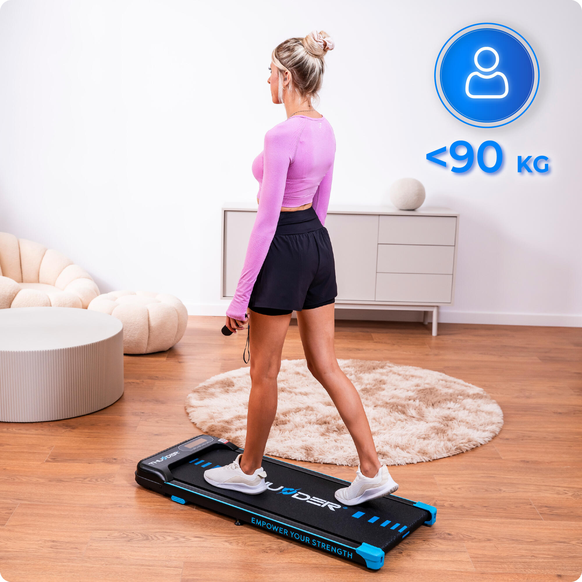 Tapis de course Thunder KINDI-BLACK 108x46cm 6km/h FitShow LED Bluetooth 4/7