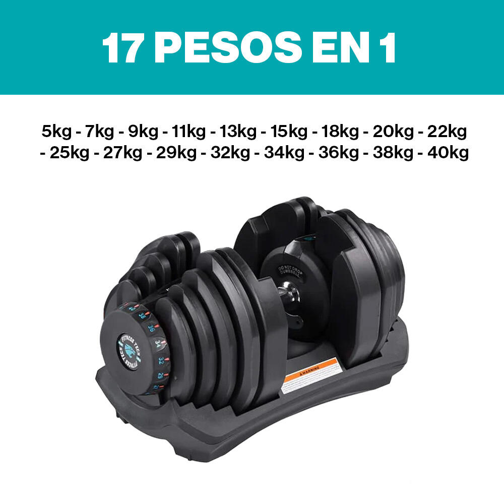 Mancuerna Ajustable de 5kg a 40kg Fitness Tech - Unidad 2/7