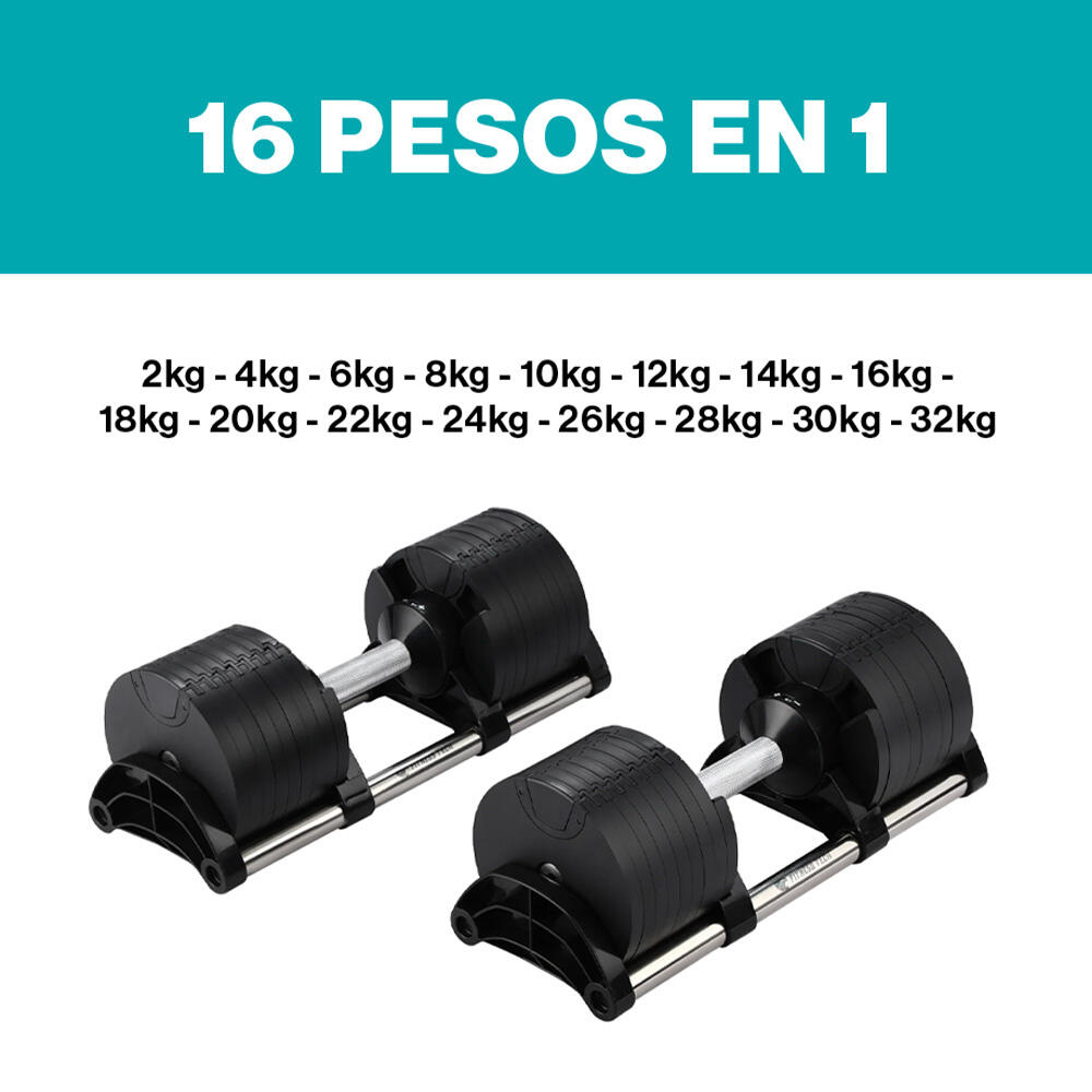 Lot de 2 Haltères Réglables de 2 à 32kg Fitness Tech 2/8