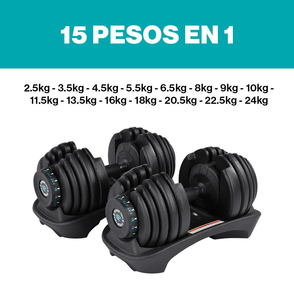 Lot de 2 Haltères Réglables de 2,5 à 24kg Fitness Tech 2/7