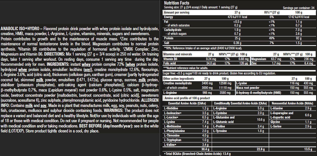 Protéine multi-sources - Anabolic Iso+Hydro - Fraise 3/4