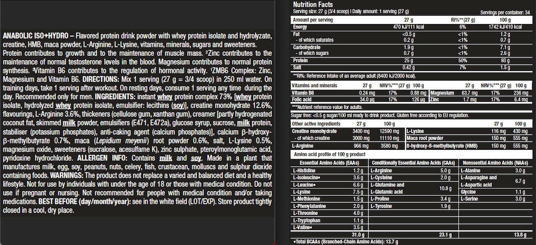 Protéine multi-sources - Anabolic Iso+Hydro - Vanille 3/4