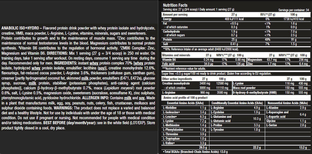 Protéine multi-sources - Anabolic Iso+Hydro - Chocolat 3/4