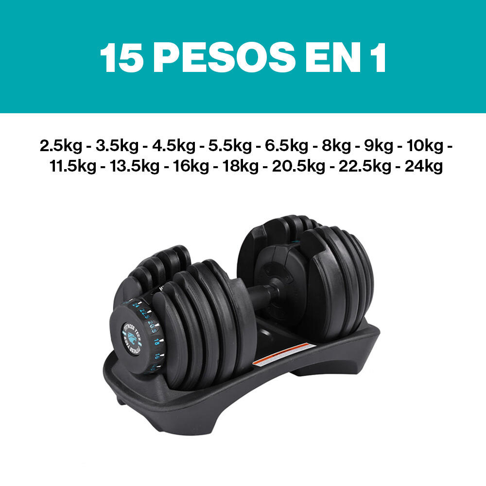 Mancuerna Ajustable de 2.5kg a 24kg Fitness Tech - Unidad 2/7