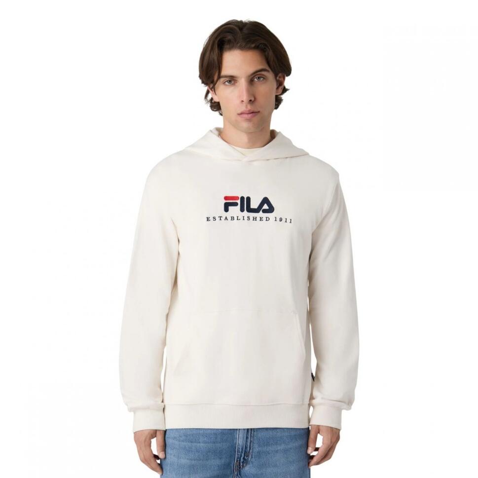 Bluza z kapturem męska do biegania Fila Valsera regular logo kremowa