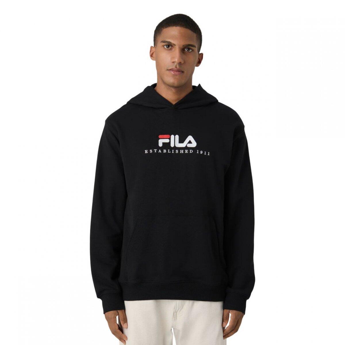 Bluza z kapturem męska do biegania Fila Valsera regular logo czarna 2/5