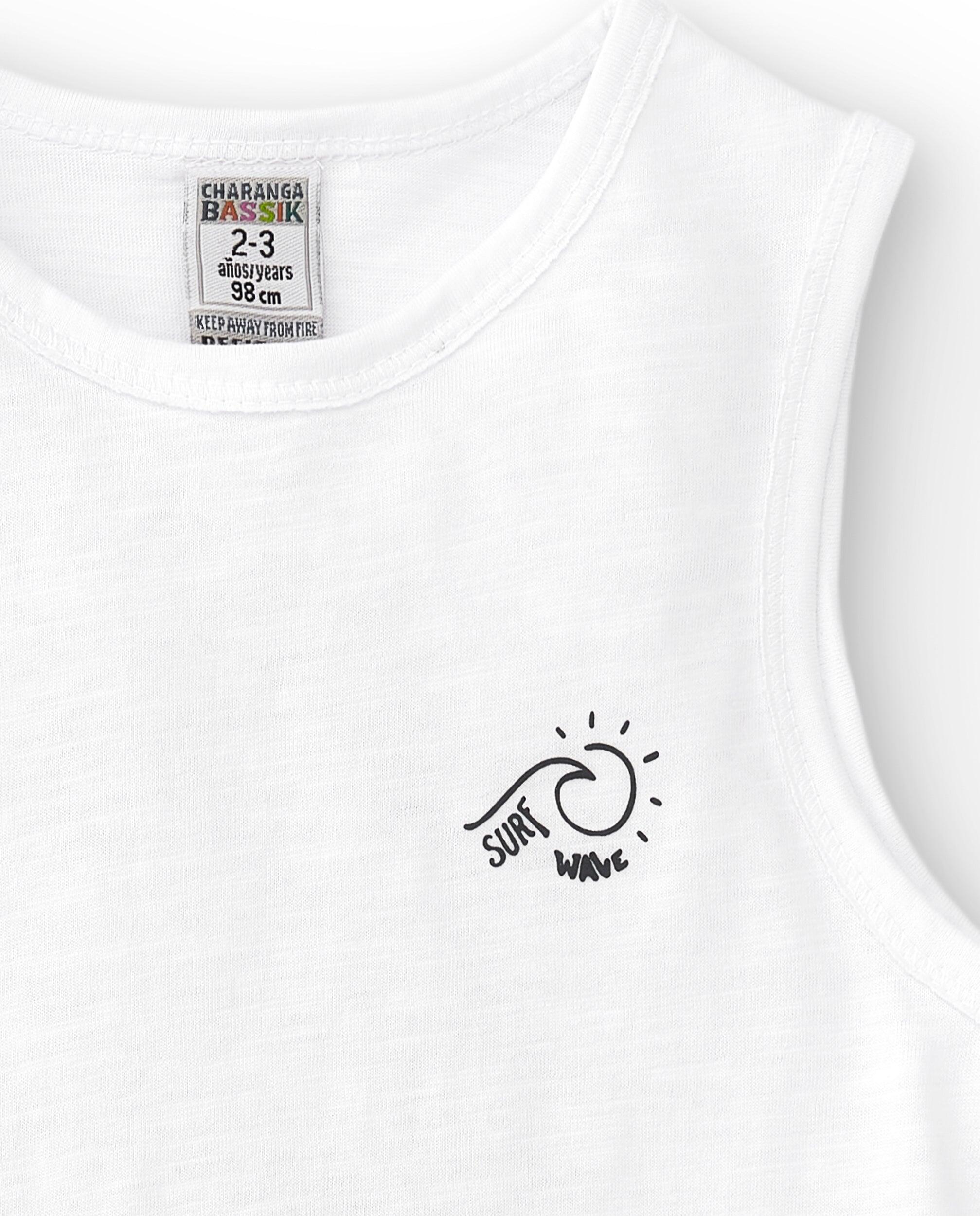 Camiseta regata branca com estampa de onda de surf para 3/4