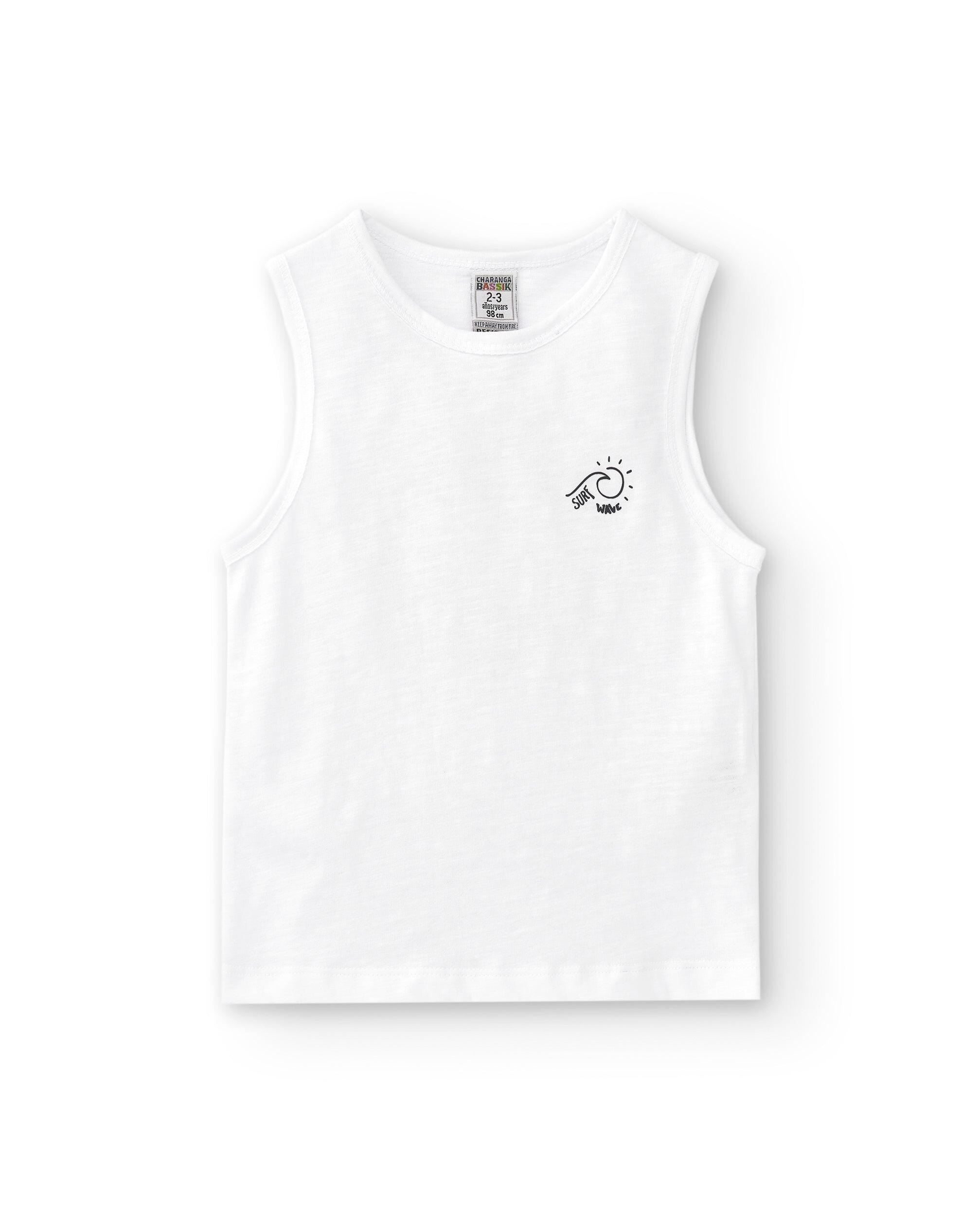 Camiseta regata branca com estampa de onda de surf para 2/4