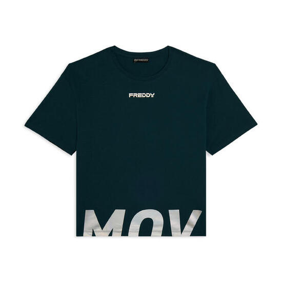 T-shirt cropped con spacchi laterali e stampa tagliata