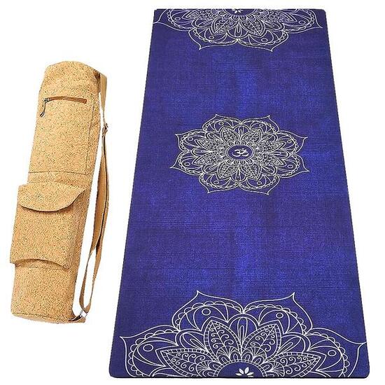 Tapis yoga confort 5mm, gomme-microfibre toucher daim +Sac en liège - Mandala