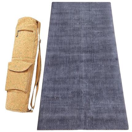 Tapis yoga naturel Caoutchouc-Jute - éco-artisanal + Sac en liège - 4mm gris