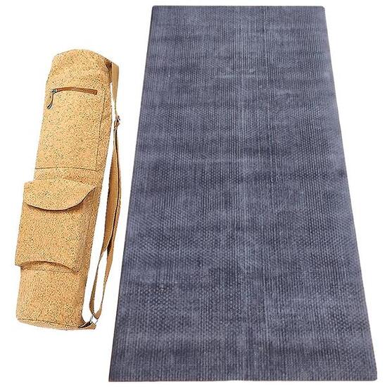 Tapis yoga naturel Caoutchouc-Jute - éco-artisanal + Sac en liège - 4mm gris