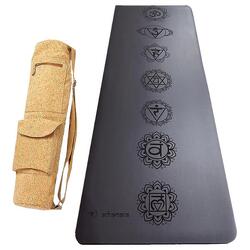Tapis yoga gomme-similicuir 5mm + Sac cuir de liège - mains sèches ou humides