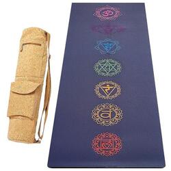 Tapis yoga confort 5mm, gomme-microfibre toucher daim +Sac en liège - 7 chakras