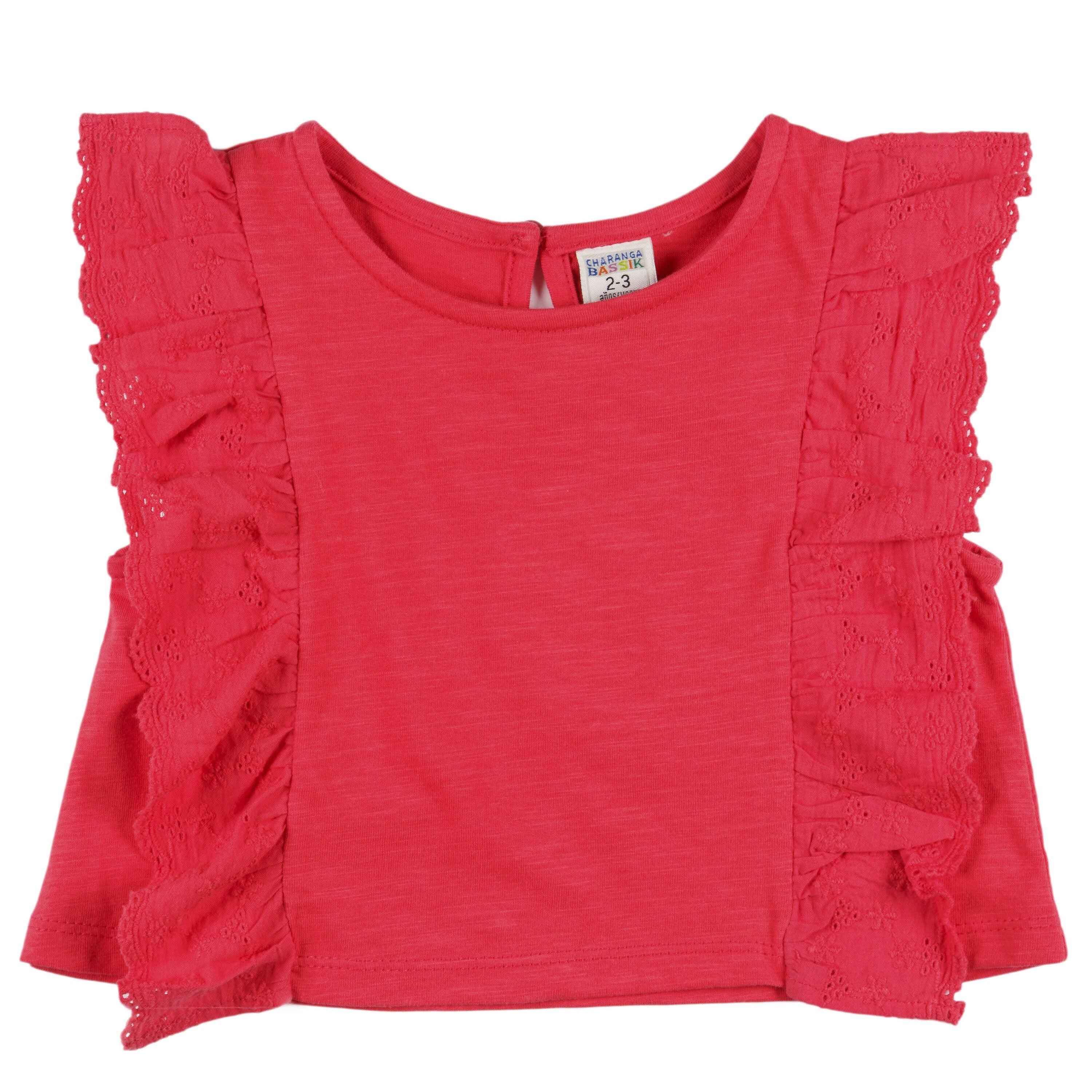 Camiseta vermelha com babados para 2/4