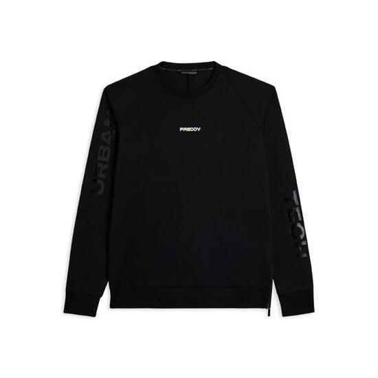 Felpa girocollo con zip laterale e stampe sulle maniche