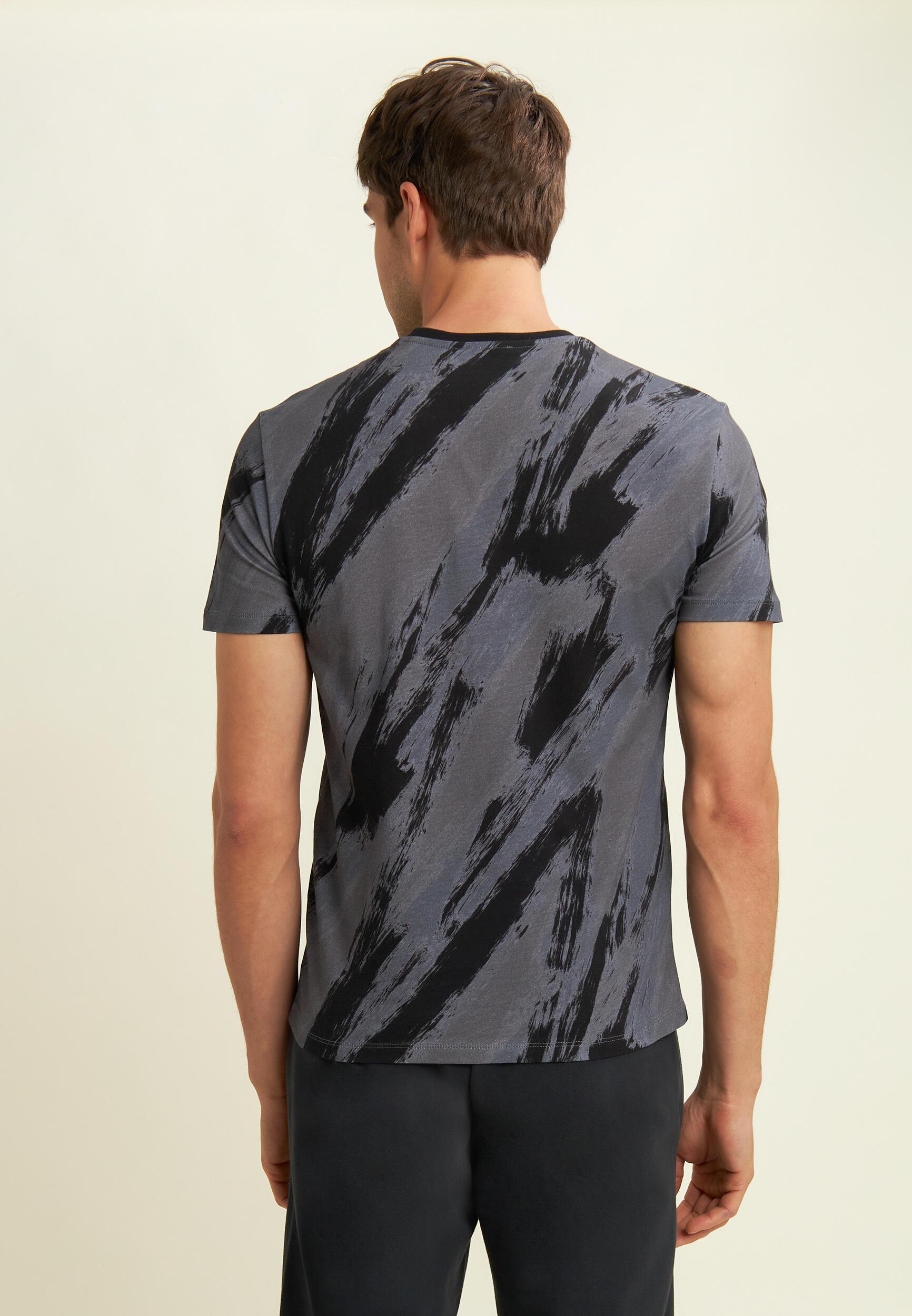 T-shirt imprimé avec effet « coup de pinceau » en coton 3/4