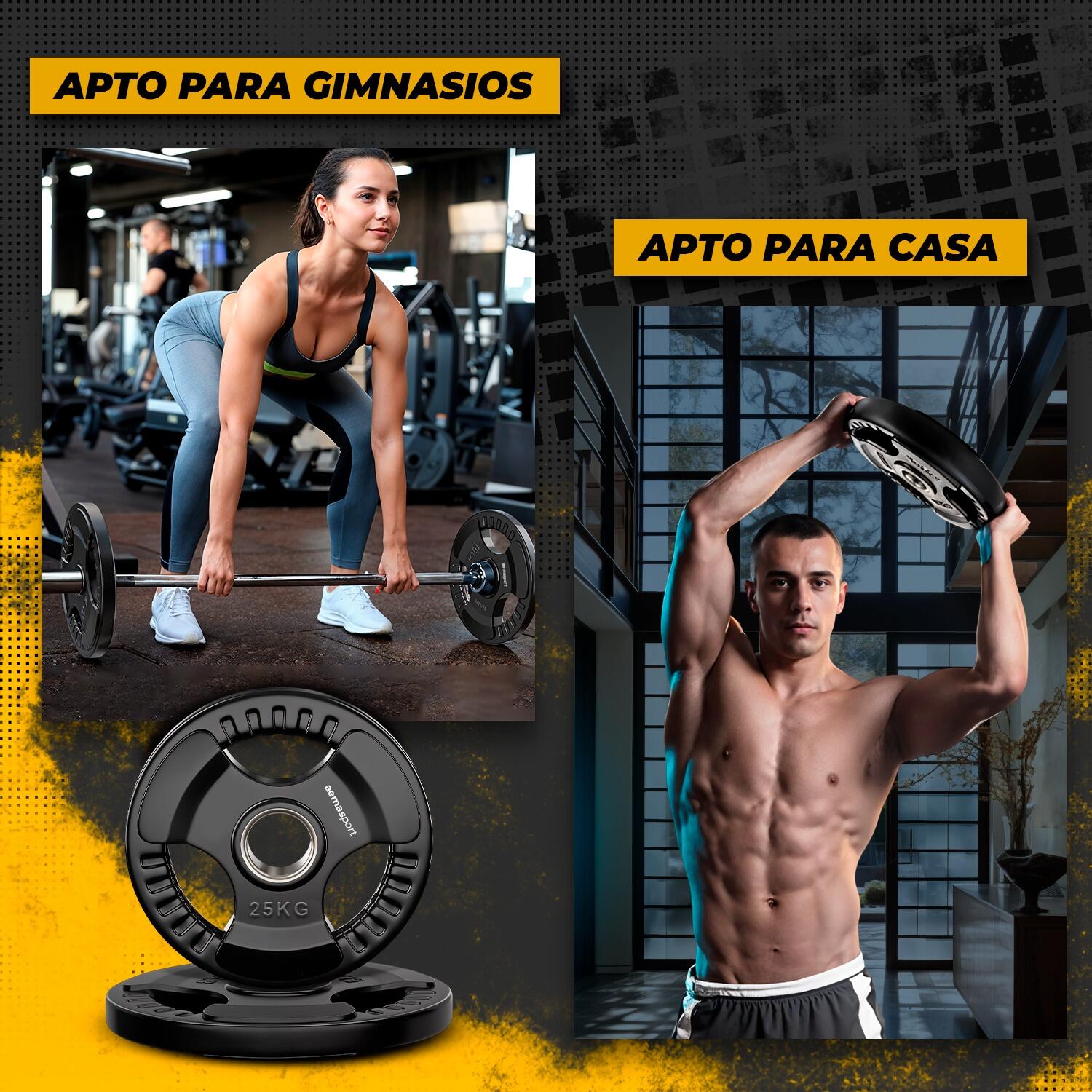 Discos Pesas Musculación Caucho con Asas (Ø50 mm, 2 discos de 10kg. cada uno) 6/7
