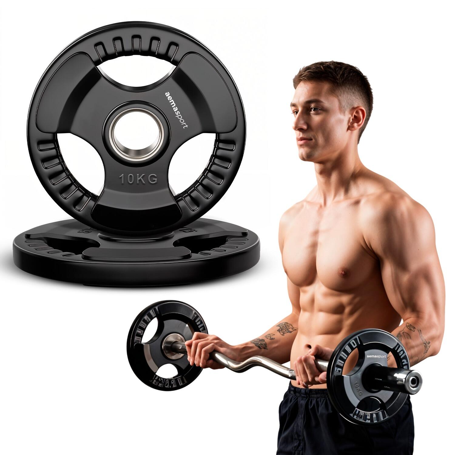 Discos Pesas Musculación Caucho con Asas (Ø50 mm, 2 discos de 10kg. cada uno) 5/7