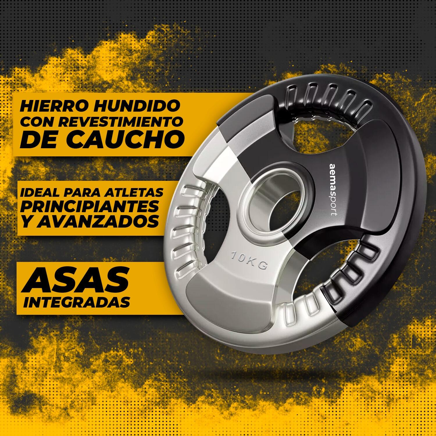 Discos Pesas Musculación Caucho con Asas (Ø50 mm, 2 discos de 10kg. cada uno) 4/7