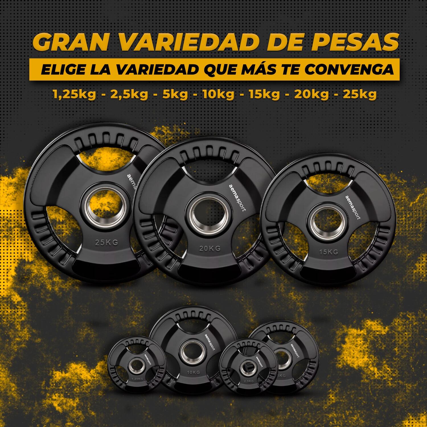 Discos Pesas Musculación Caucho con Asas (Ø50 mm, 2 discos de 10kg. cada uno) 7/7