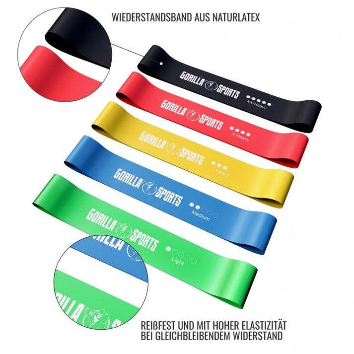 Set de 5 bandes de résistance avec sac de transport | Résistances : 4.5, 6.8, 9, 5/6