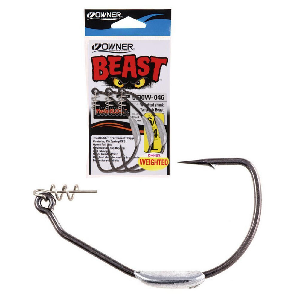 2 Pack of Owner 5130W Beast 3/4oz Weighted Hooks with Twistlock Centering Pins