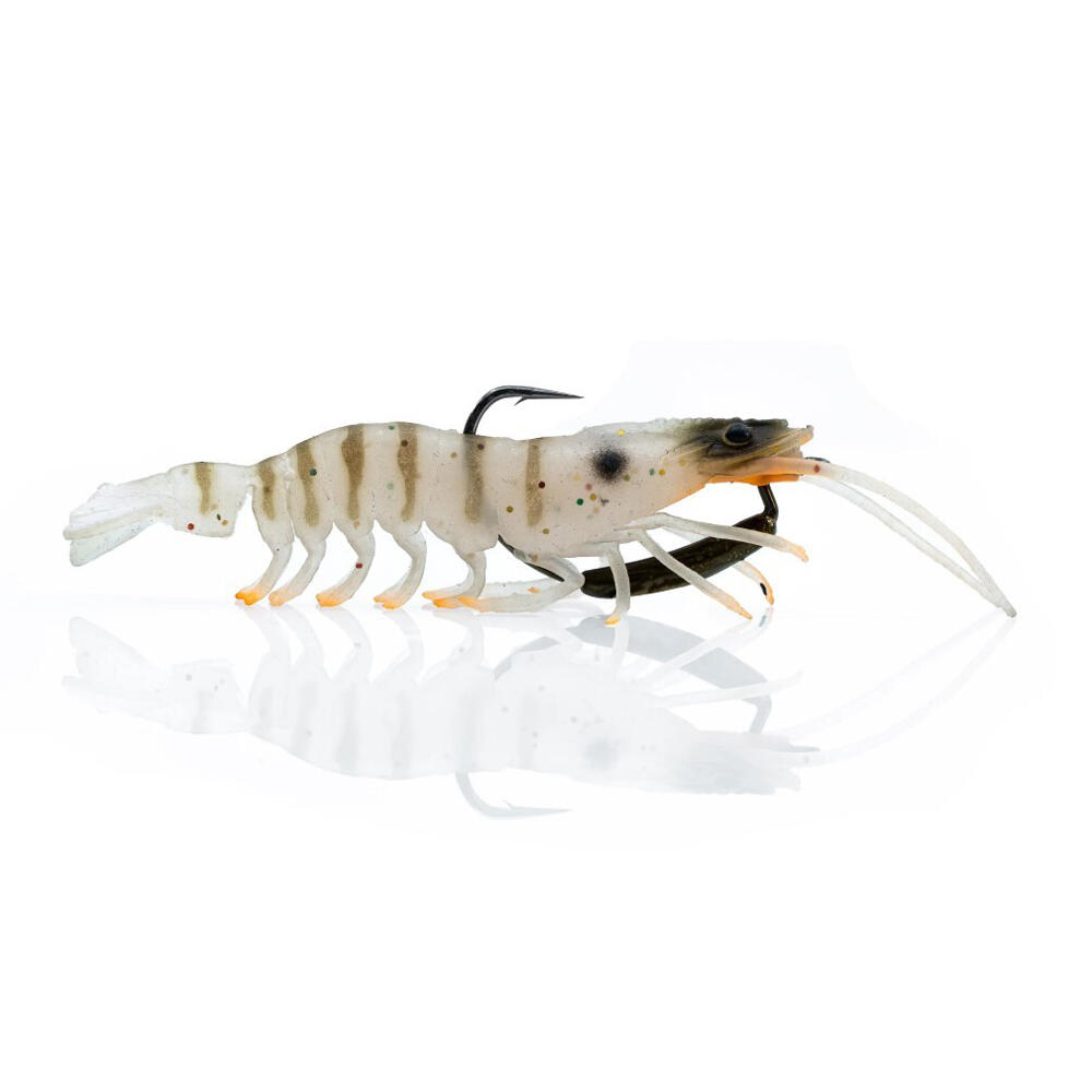 Chasebaits 95mm Flick Prawn Plastic Fishing Lure w/ 4gm Lead Weight Brown Tiger