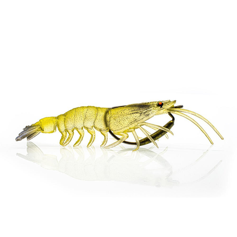 Chasebaits 95mm Flick Prawn Plastic Fishing Lure w/ 4gm Lead Weight Banana Prawn