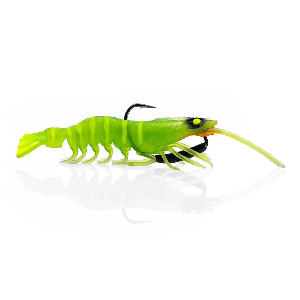 Chasebaits 95mm Flick Prawn Plastic Fishing Lure w/ 4gm Lead Weight Lemon Lime