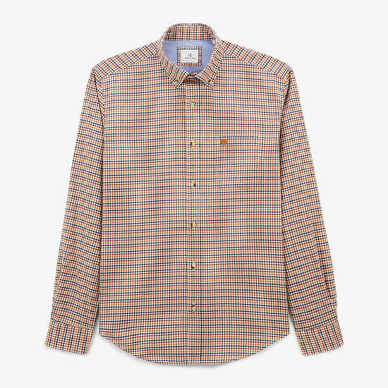 Chemise manches longues en twill à petits carreaux cuivre Charles