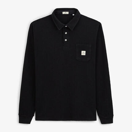 Polo manches longues en coton gaufré noir Logano