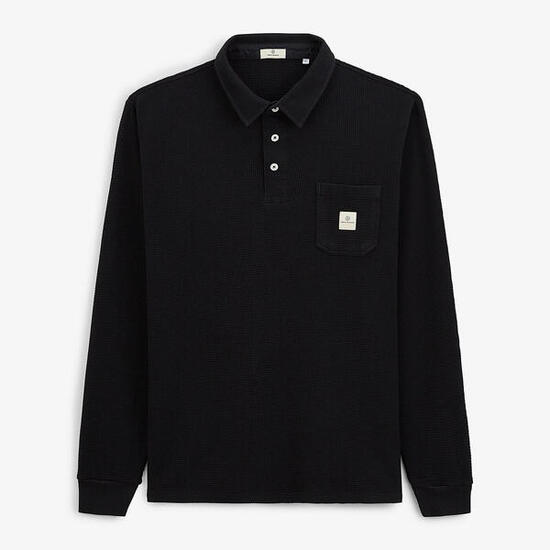 Polo manches longues en coton gaufré noir Logano