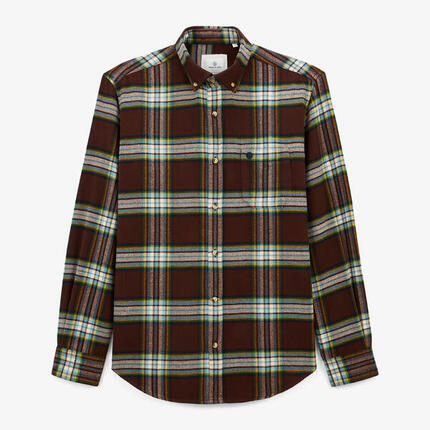 Chemise manches longues en coton flanelle à carreaux marron Clark