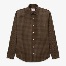 Chemise manches longues en coton à petits carreaux marron Charles