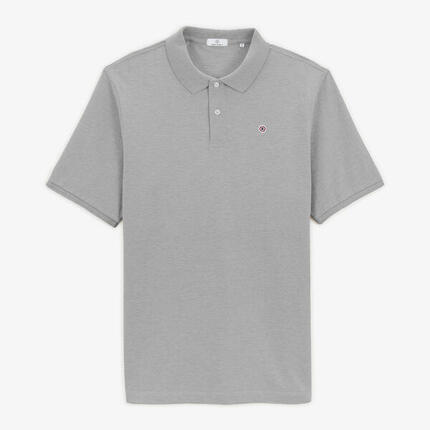 Polo garçon manches courtes en coton piqué gris chiné Lucas