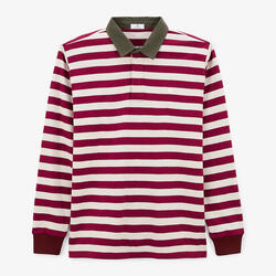 Maillot de rugby manches longues en coton rayé rouge merlot et blanc Lens